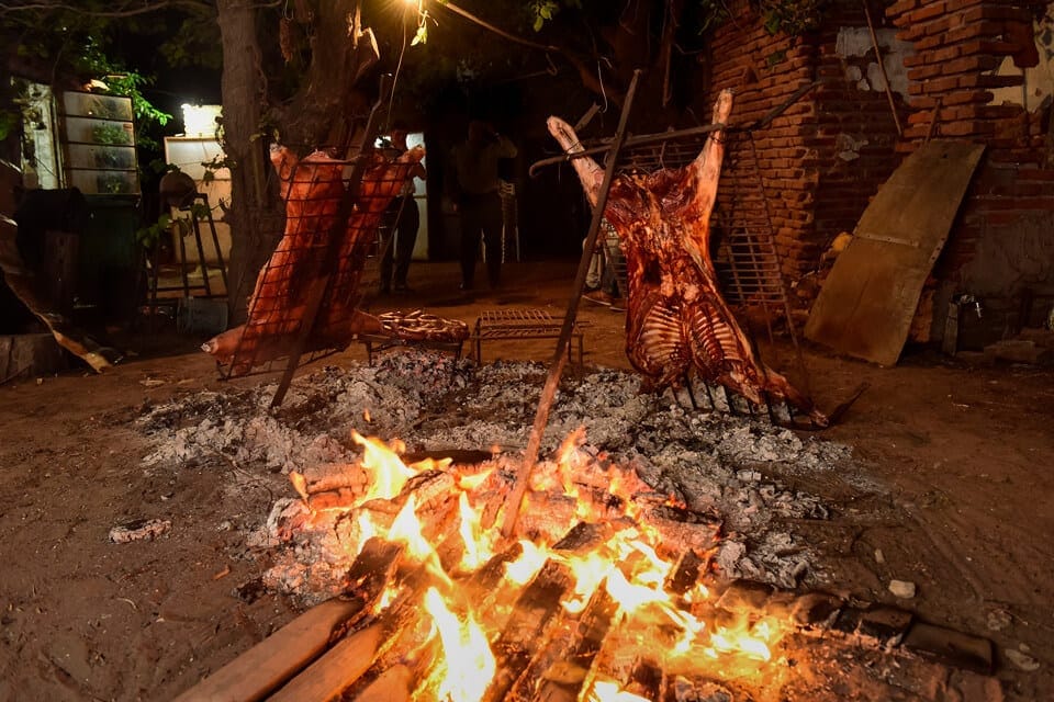 cordero al palo or spit roast lamb - one of the most traditional food in Patagonia