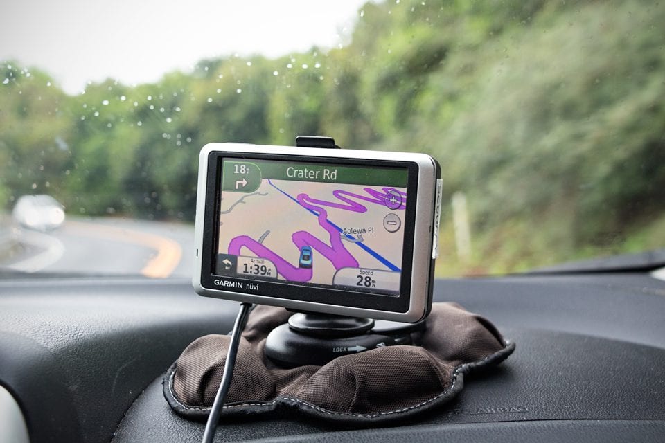 a gps in a rental car while getting around on a vacation in Hawaii