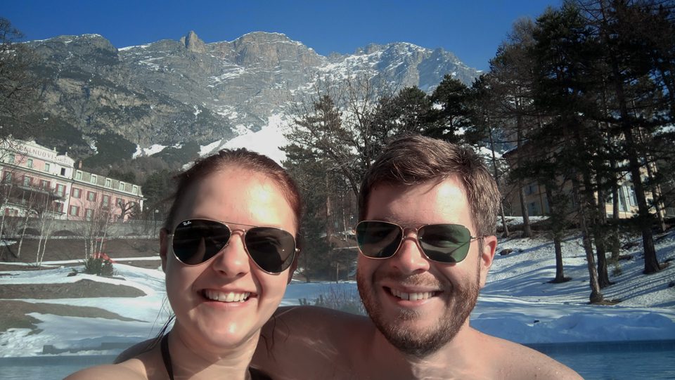 outside at a spa in Bormio, Italy