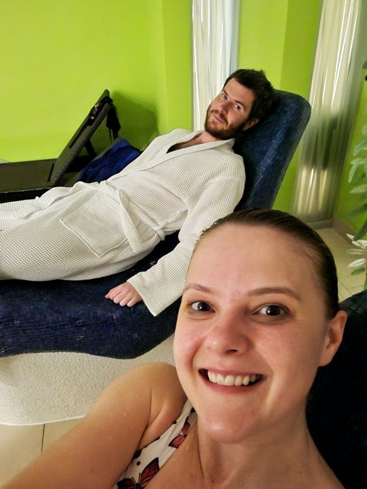 relaxing on chairs in the spa