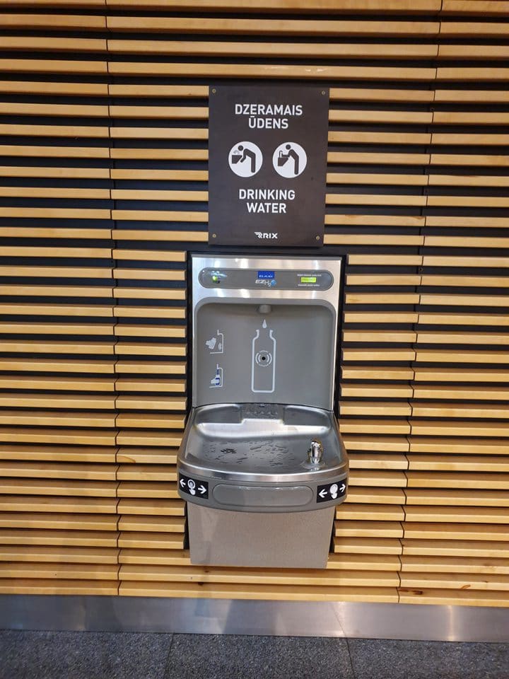 a water fountain in Riga airport