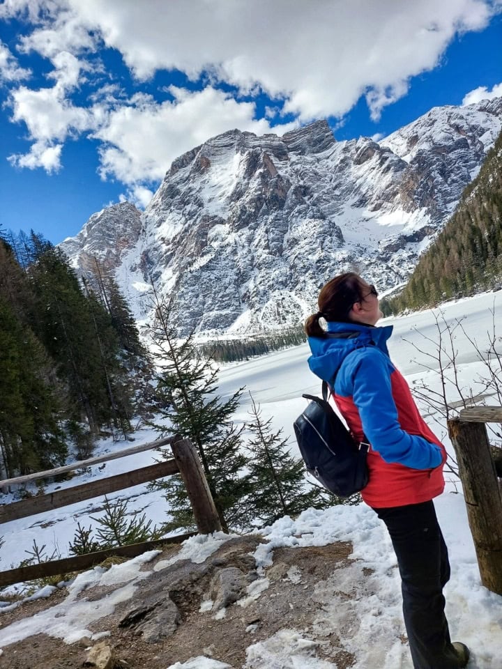 me admiring the magnificent views around lake braies in dolomites italy