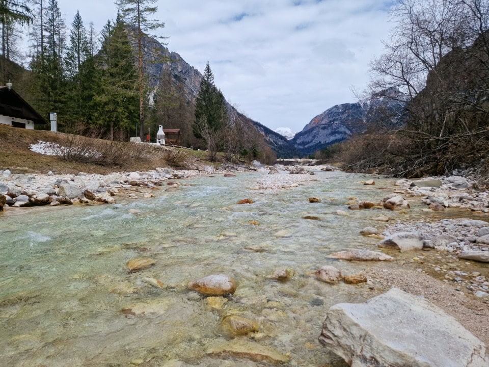 river boite by the Olympic camping and cortina d'ampezzo airport in dolomites italy