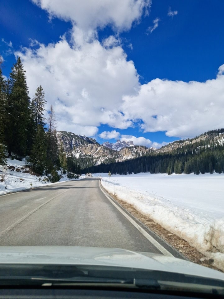 there's still quite a lot of snow in april in dolomites, italy