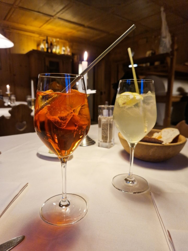 two types of Spritz cocktail in dolomites italy