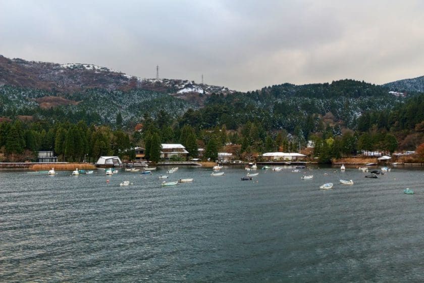 arriving on a sightseeing cruise lake ashi japan hakone