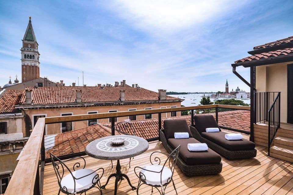 view from the Baglioni Venezia Giorgione Suite Terrazza leading hotels of the world, one of the best hotels in san marco venice with a canal view