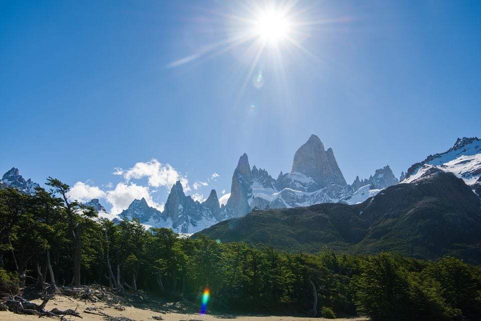 near laguna capri in los glaciares national park patagonia argentina with the mt fitz roy and other mountains visible